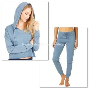 NWT Beyond Yoga Hey Chambray Washed Terry Cropped Hoodie Joggers Set Small